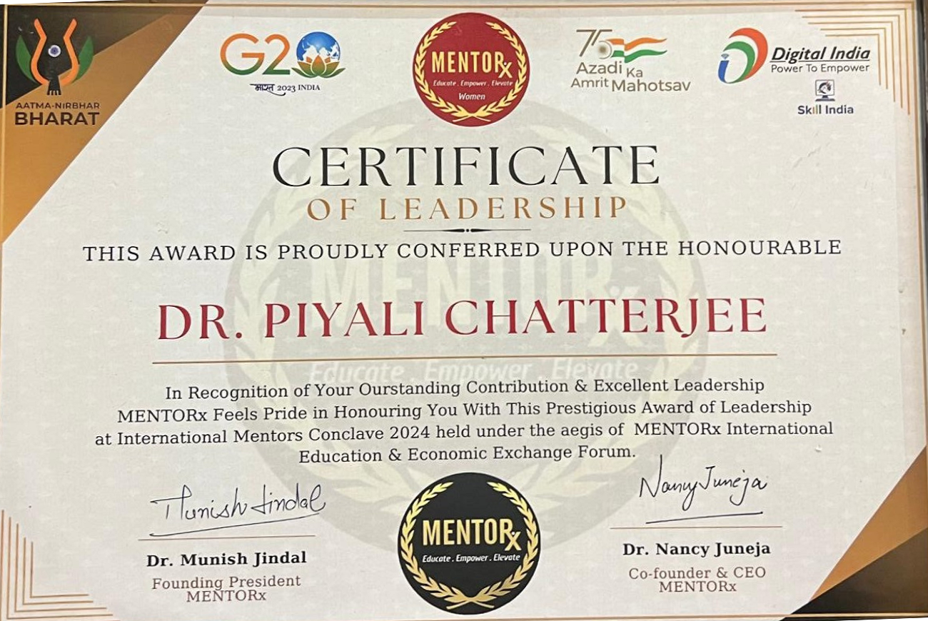 Dr. Piyali Chatterjee Honored with Prestigious Leadership Award  