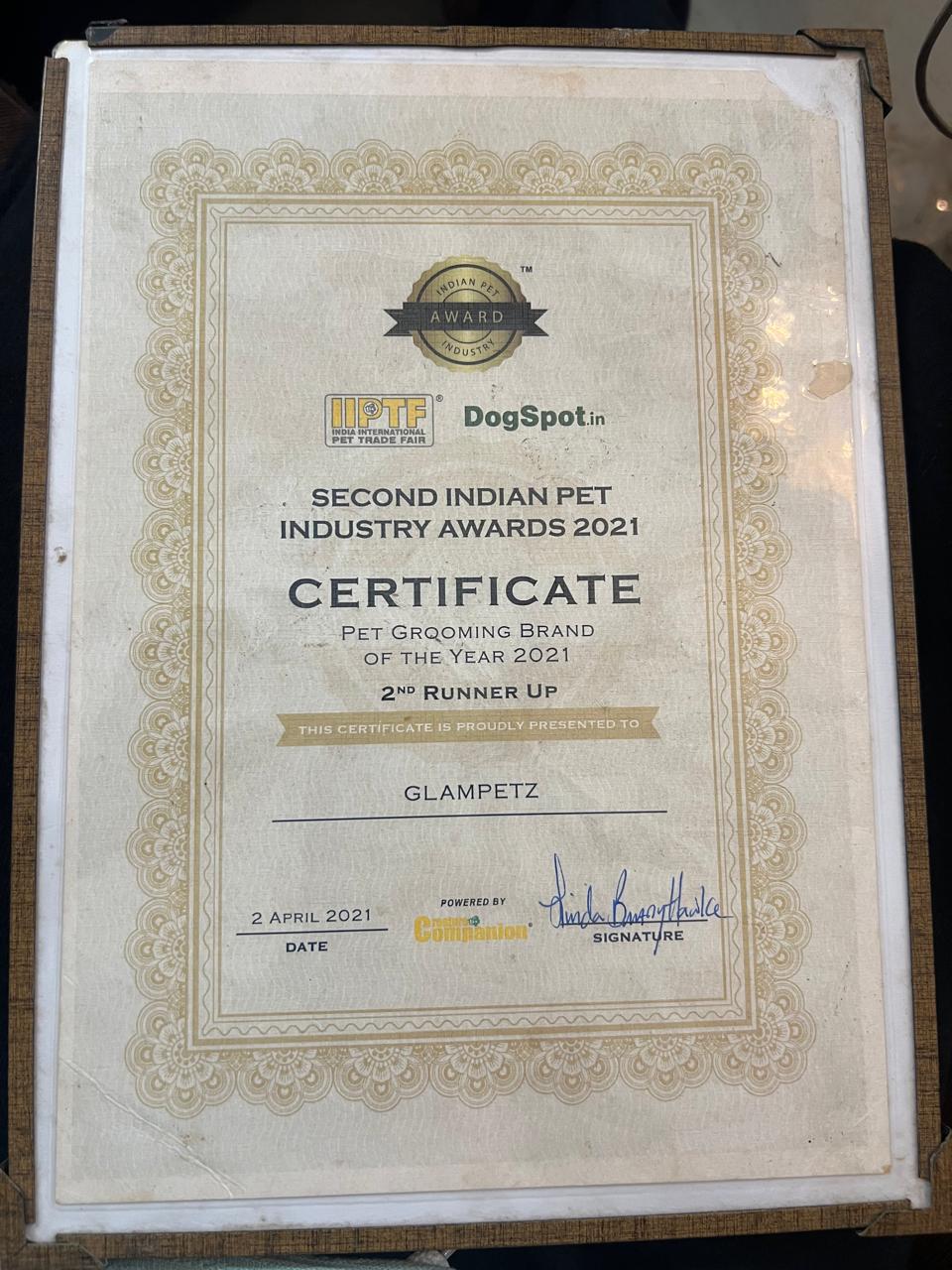 GLAMPETZ Recognized as 2nd Runner Up for Pet Grooming Brand of the Year 